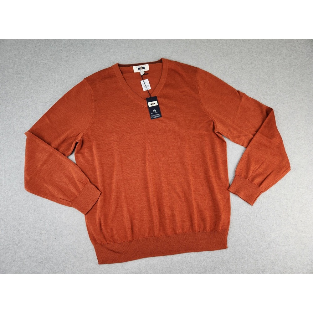 Joseph Abboud Sweater XXL Burnt Orange V-neck Fine Merino‎ Wool Pullover Preppy